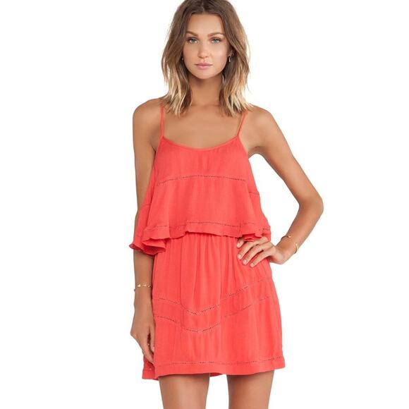 Lovers + Friends Paradise Bay Tiered Mini Dress in Coral NWT XS - Picture 1 of 4